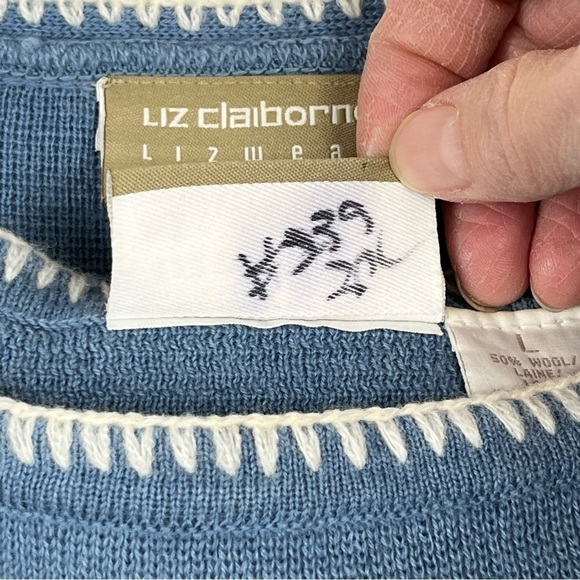 Vintage Y2K Liz Claiborne Lizwear Blue & Cream Wool-blend Sweater Set Size Large - Picture 14 of 15
